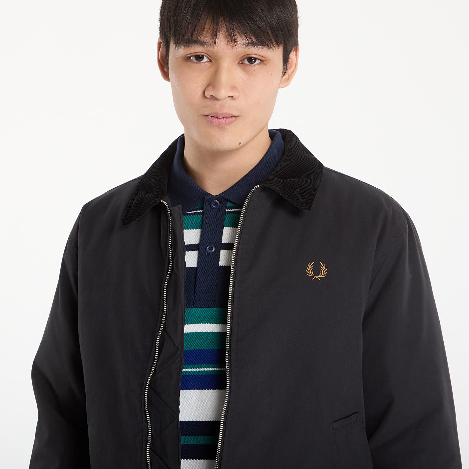 Pánské bundy FRED PERRY Cotton Caban Jacket Black