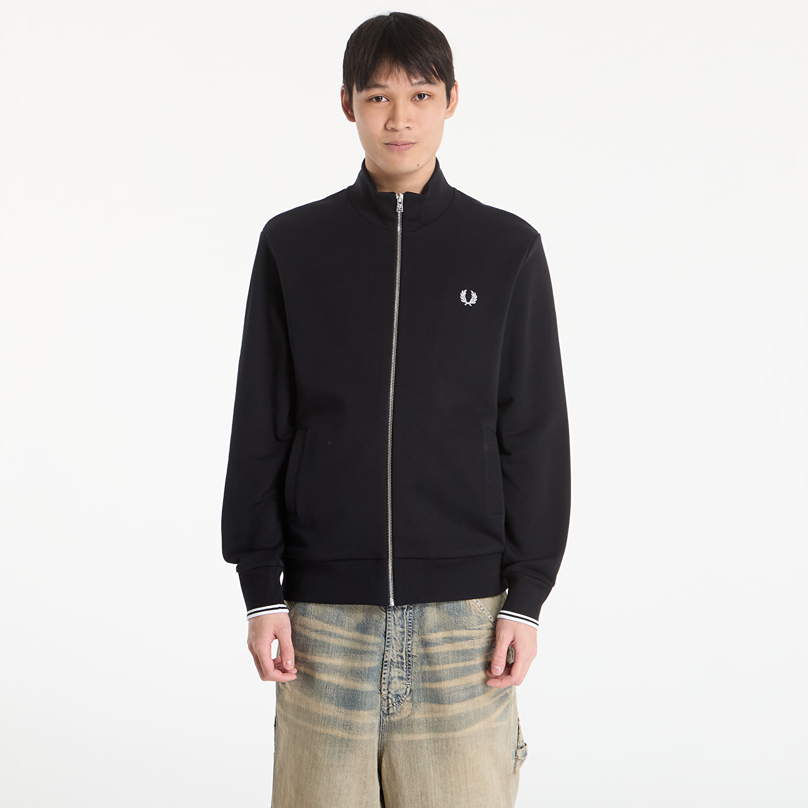Men's hoodies FRED PERRY Zip Through Sweatshirt Black