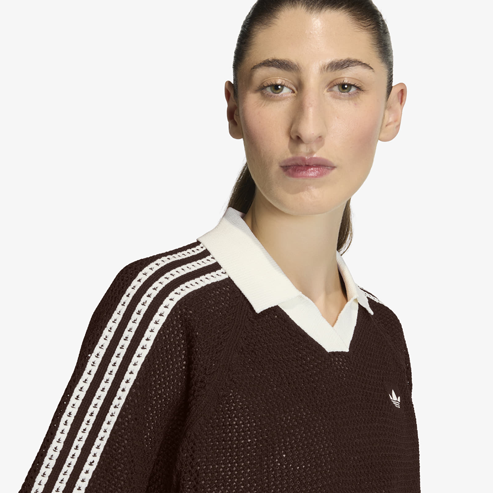 Ženske majice adidas Knitted Crochet Polo Aurora Coffee