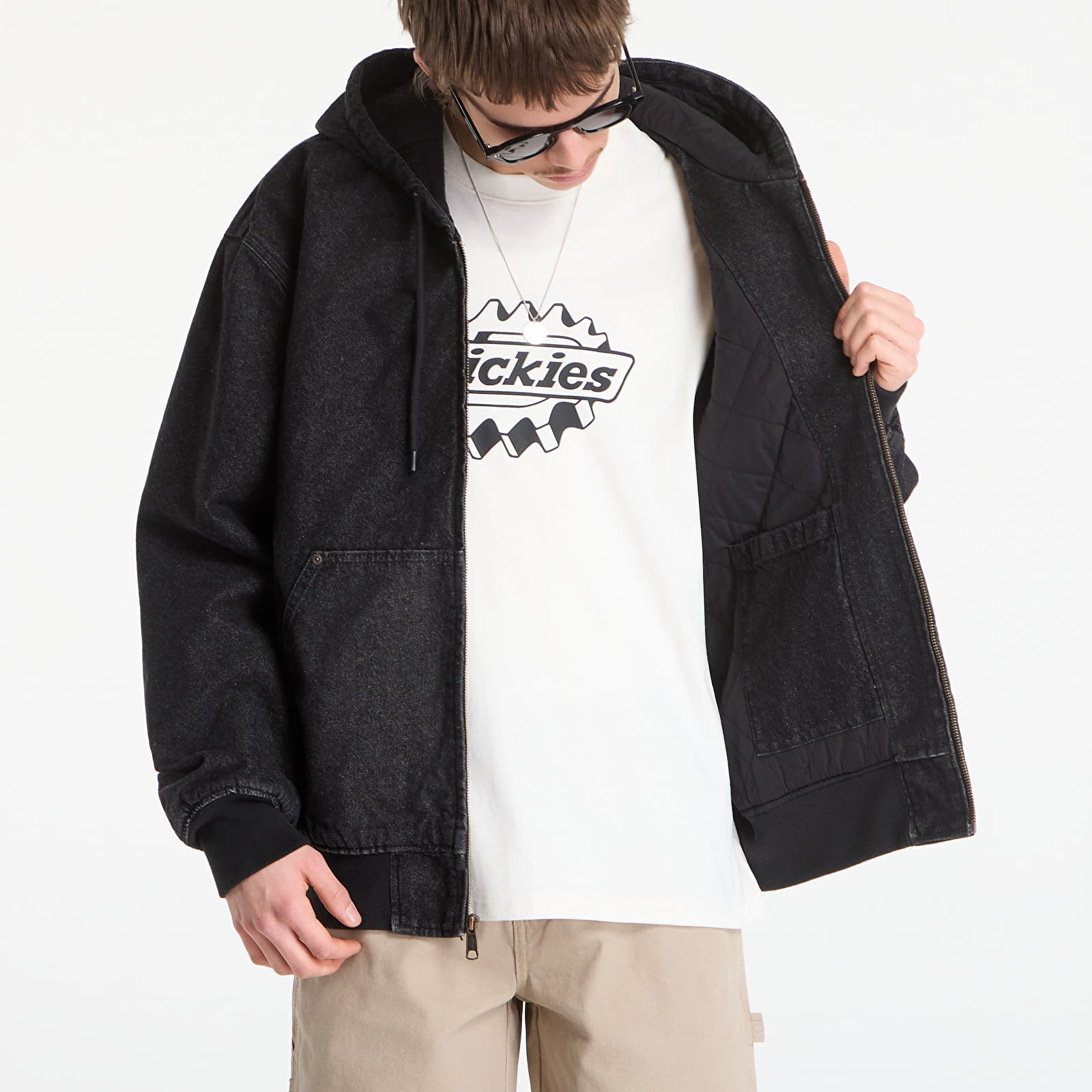 Bombery Dickies Lined Denim Hooded Bomber Black Wsh Faded