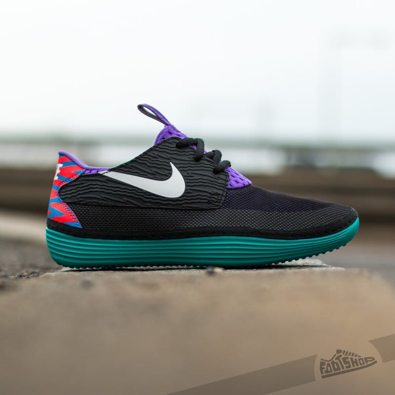 Men s shoes Nike Solarsoft Moccasin Black White Turbo Green Purple
