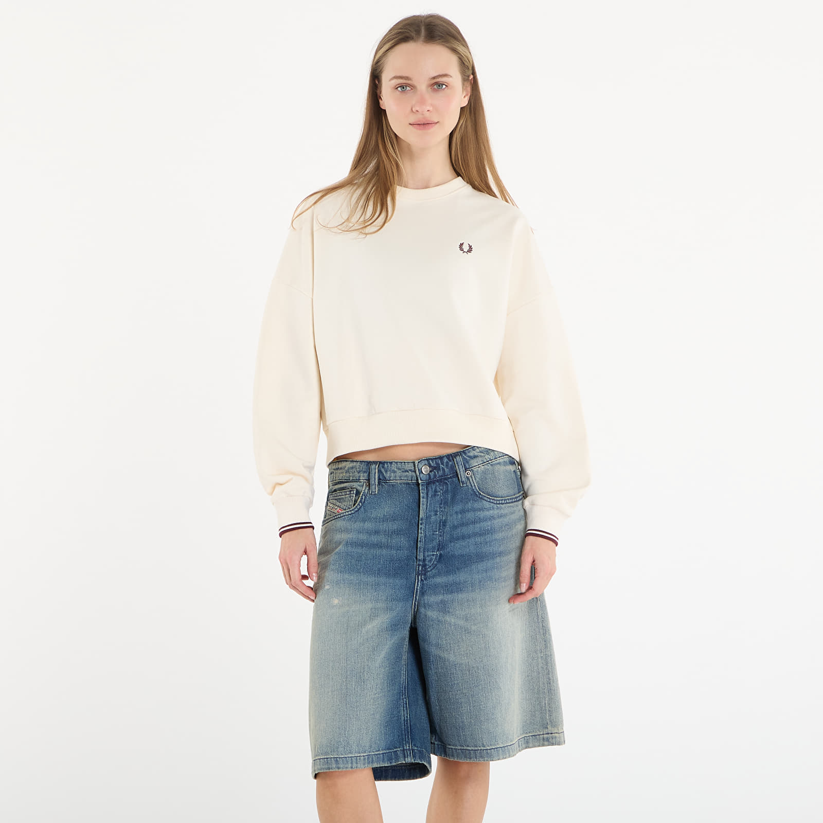 Mikiny FRED PERRY Tipped Sweatshirt Ecru