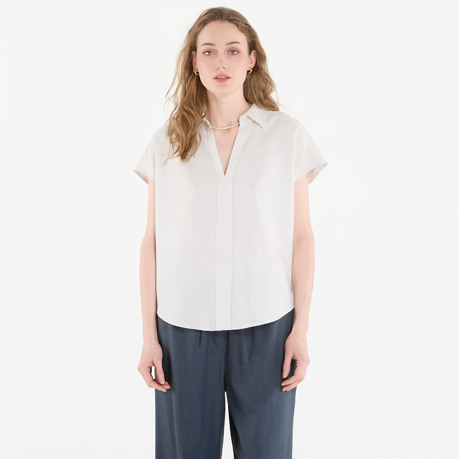 Camicie donna Calvin Klein Linen Cks Ss Classic Fit Shirt White Sand