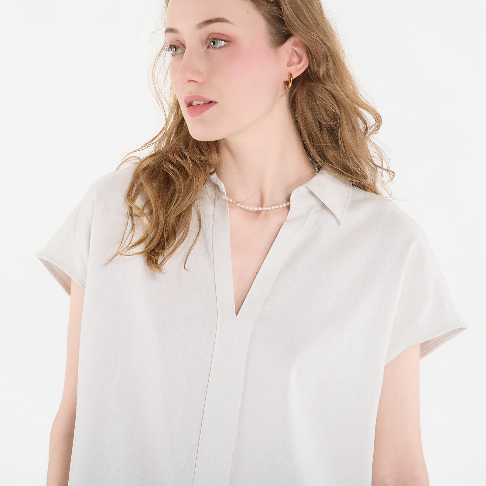 Camicie donna Calvin Klein Linen Cks Ss Classic Fit Shirt White Sand