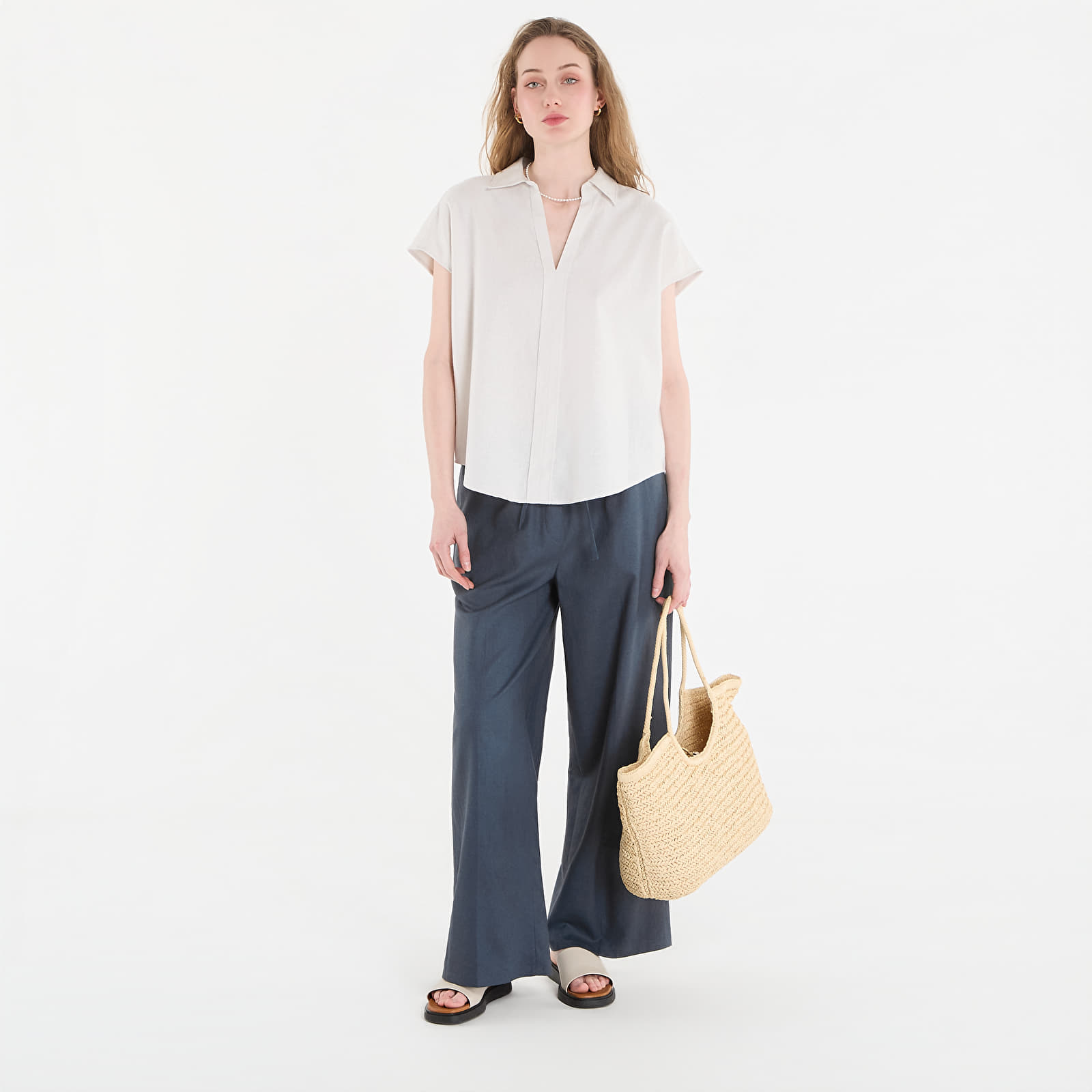 Camicie donna Calvin Klein Linen Cks Ss Classic Fit Shirt White Sand