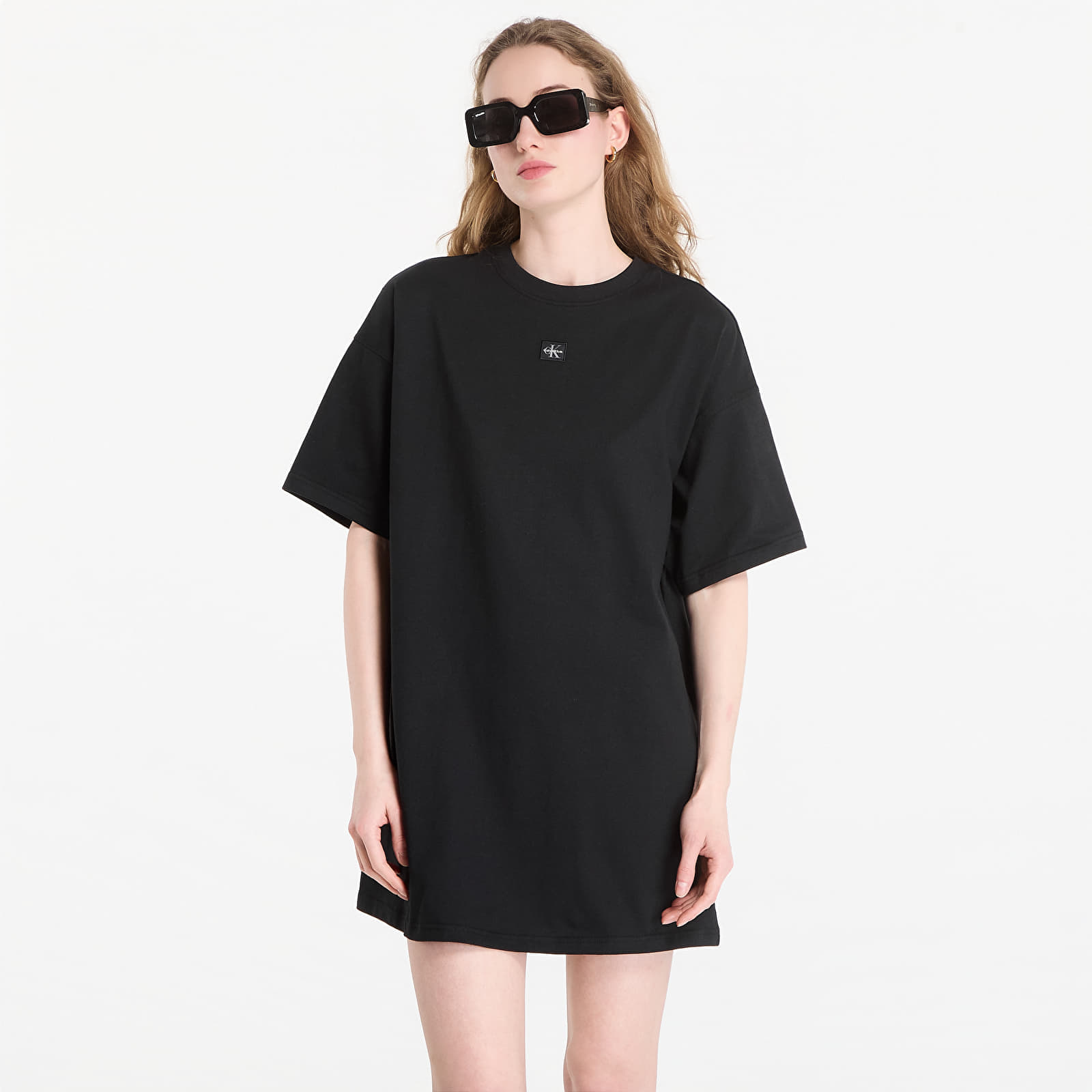 Levně Šaty Calvin Klein Jeans Ss Woven Label Oversized Tee Dress Black S
