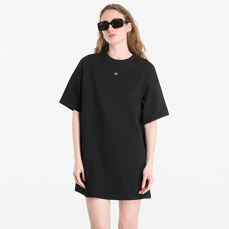 Calvin Klein Jeans Ss Woven Label Oversized Tee Dress Black