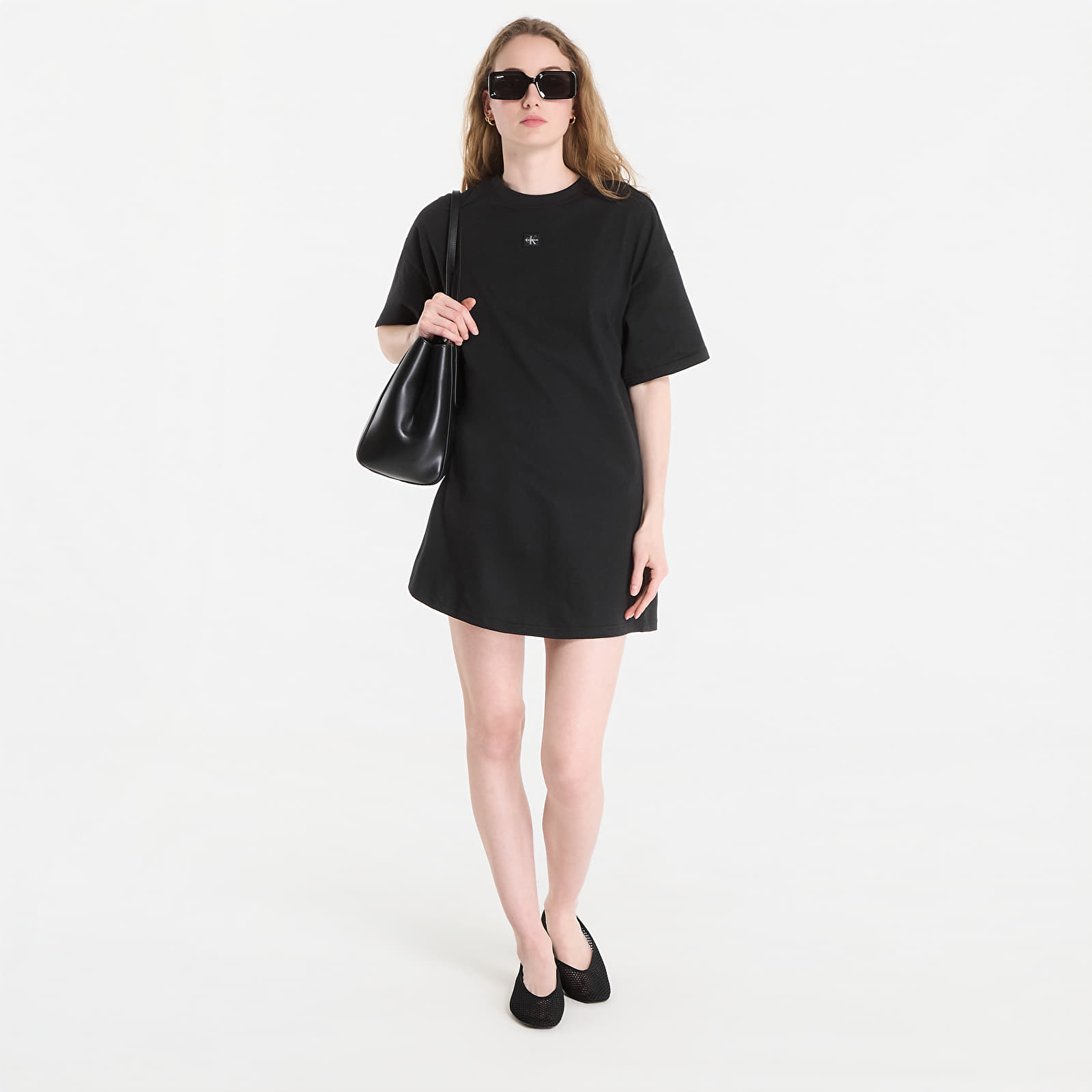 Sieviešu kleitas Calvin Klein Jeans Ss Woven Label Oversized Tee Dress Black
