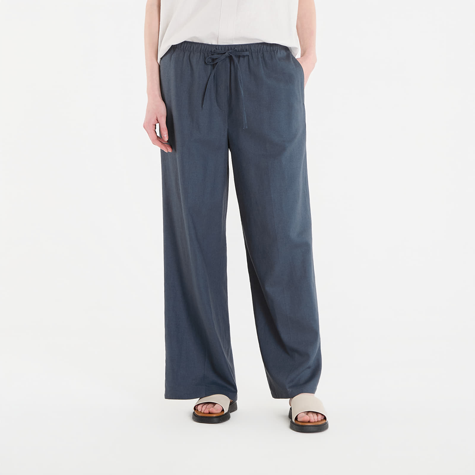 Byxor för kvinnor Calvin Klein Jeans Linen Weekend Casual Pant Biloxi Blues