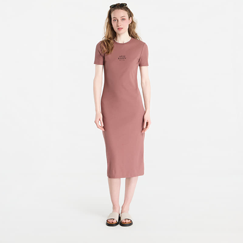 Calvin Klein Jeans Ss 2X2 Baby Rib Logo Midi Dress Sierra Brown