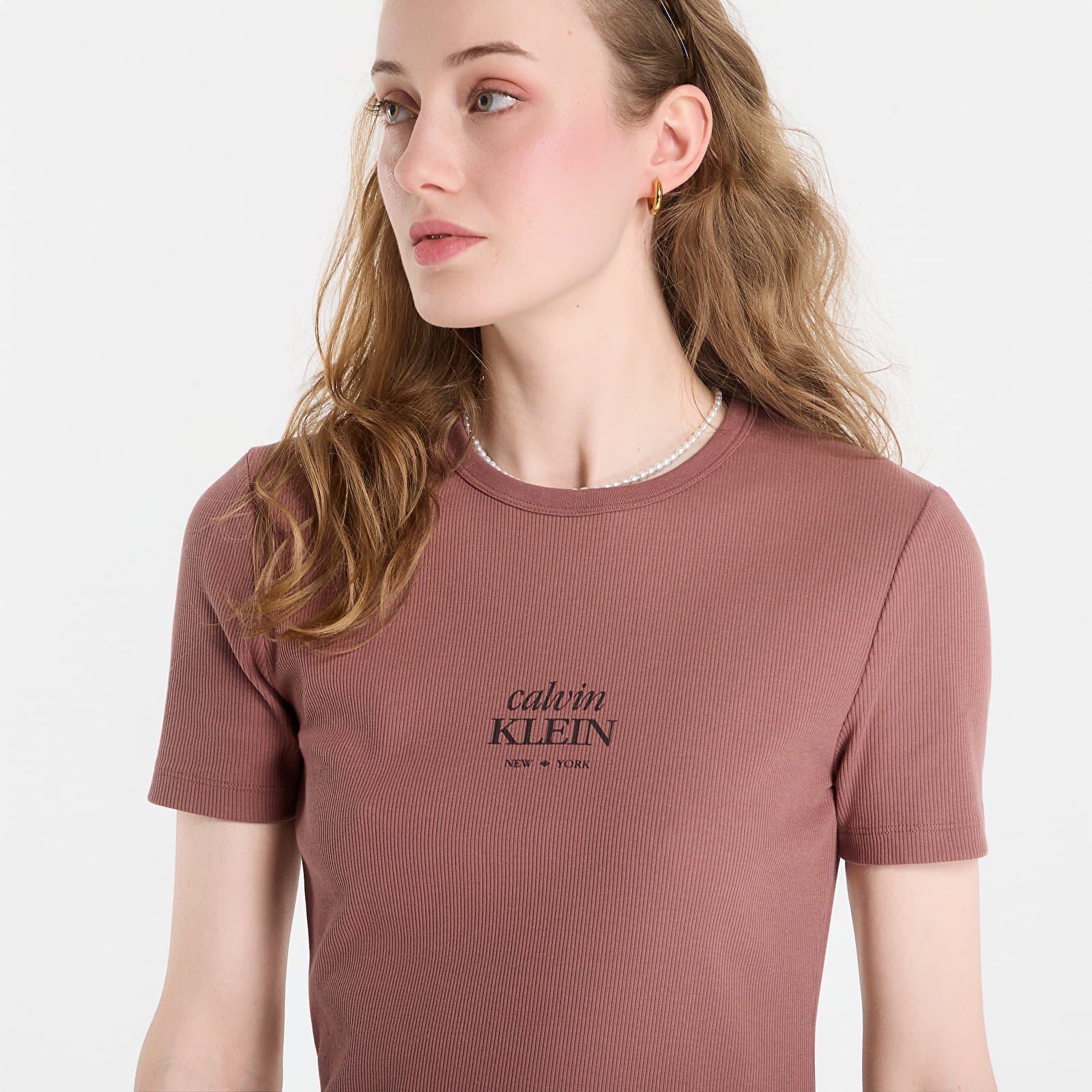 Sieviešu kleitas Calvin Klein Jeans Ss 2X2 Baby Rib Logo Midi Dress Sierra Brown