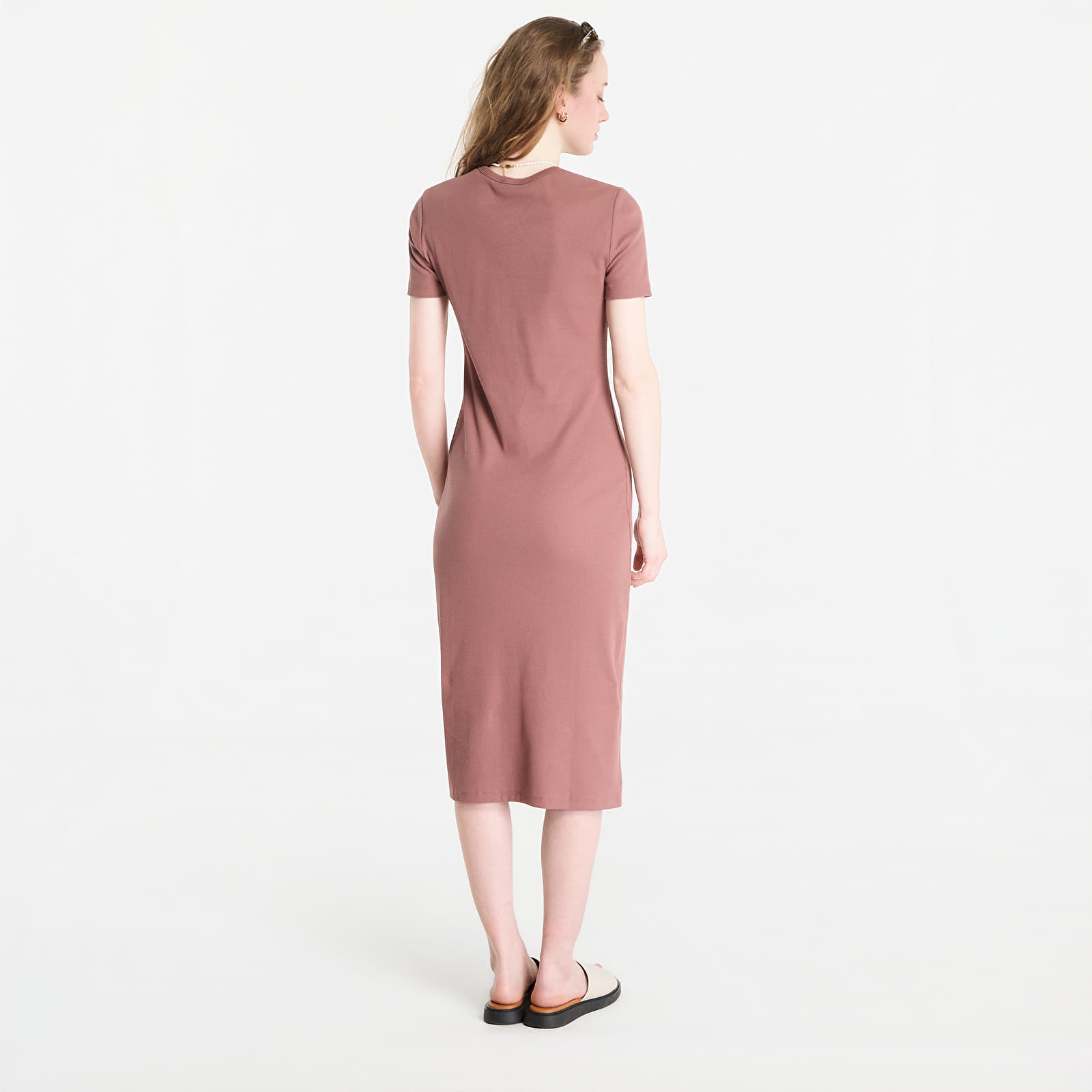 Sieviešu kleitas Calvin Klein Jeans Ss 2X2 Baby Rib Logo Midi Dress Sierra Brown