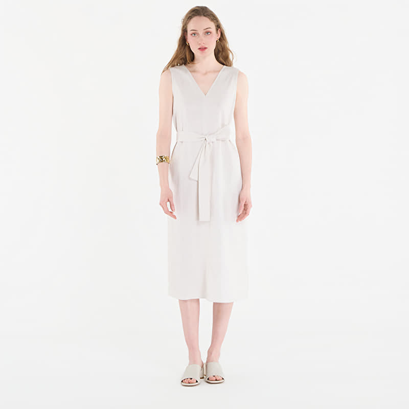Jurk Calvin Klein Linen V Neck Sleeveless Dress White Sand