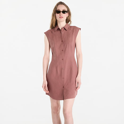 Apģērbs Calvin Klein Tencel Linen Sl Mini Shirtdress Sierra Brown