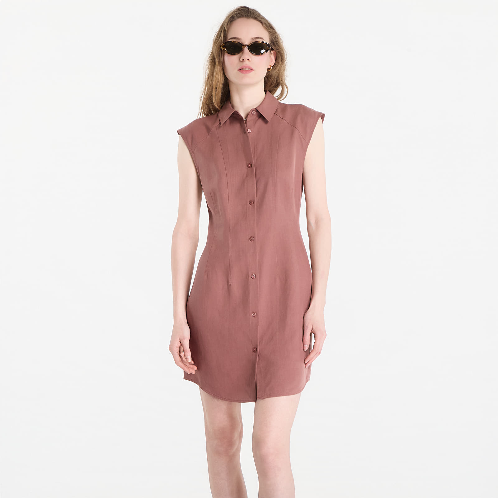 Sieviešu kleitas Calvin Klein Tencel Linen Sl Mini Shirtdress Sierra Brown