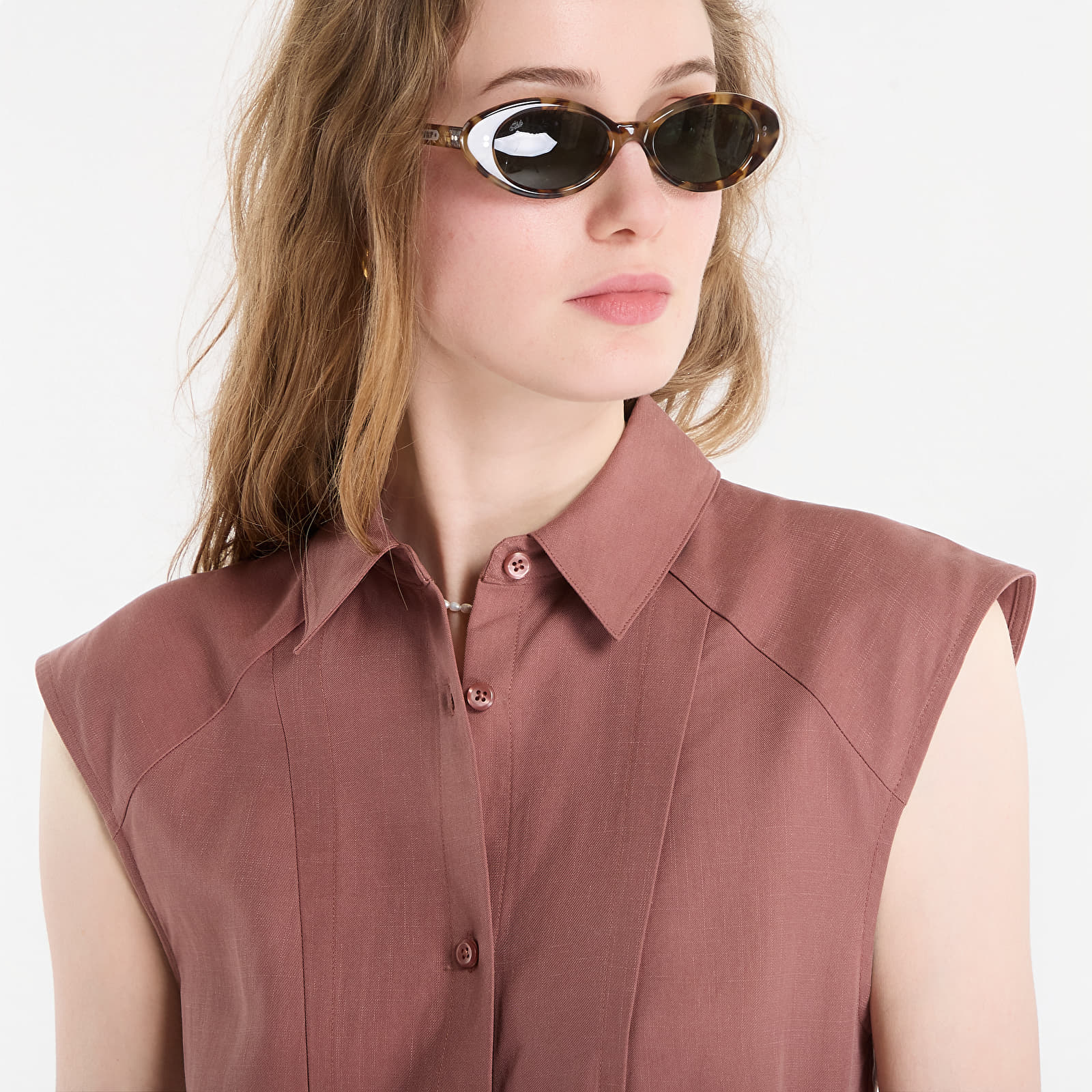 Sieviešu kleitas Calvin Klein Tencel Linen Sl Mini Shirtdress Sierra Brown