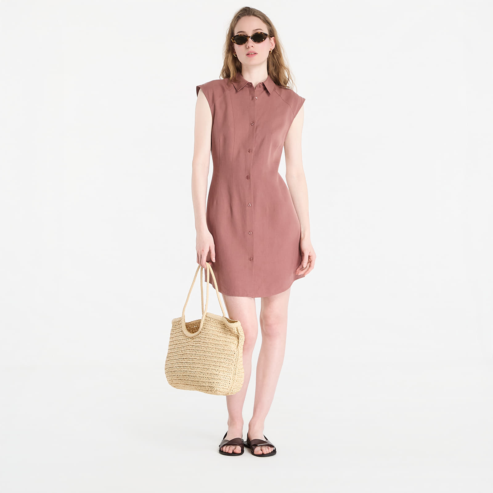 Sieviešu kleitas Calvin Klein Tencel Linen Sl Mini Shirtdress Sierra Brown