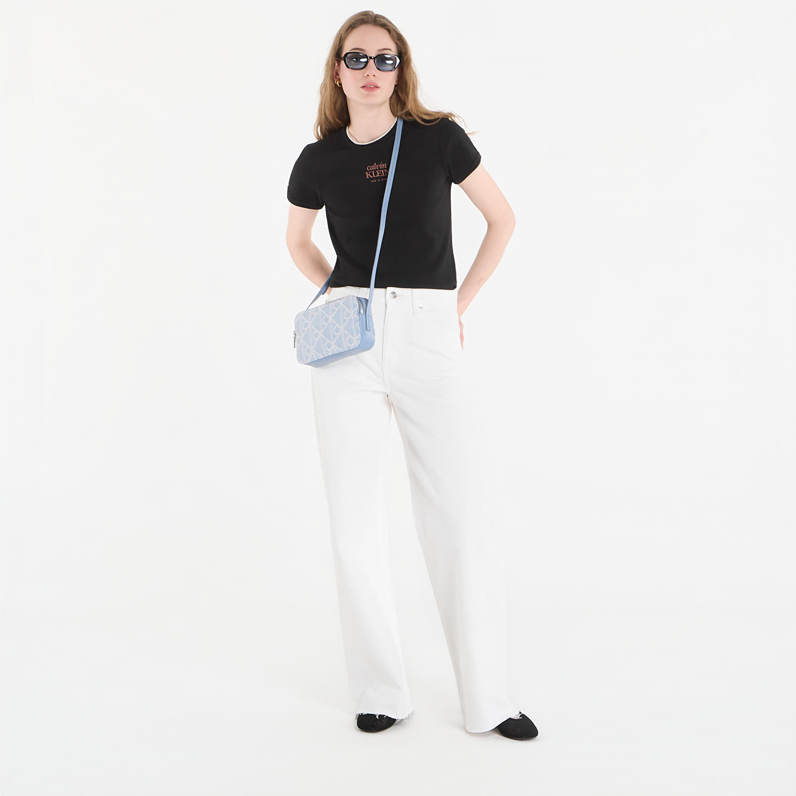 Women's jeans Calvin Klein Jeans The Wide Leg Raw Hem Chalk White