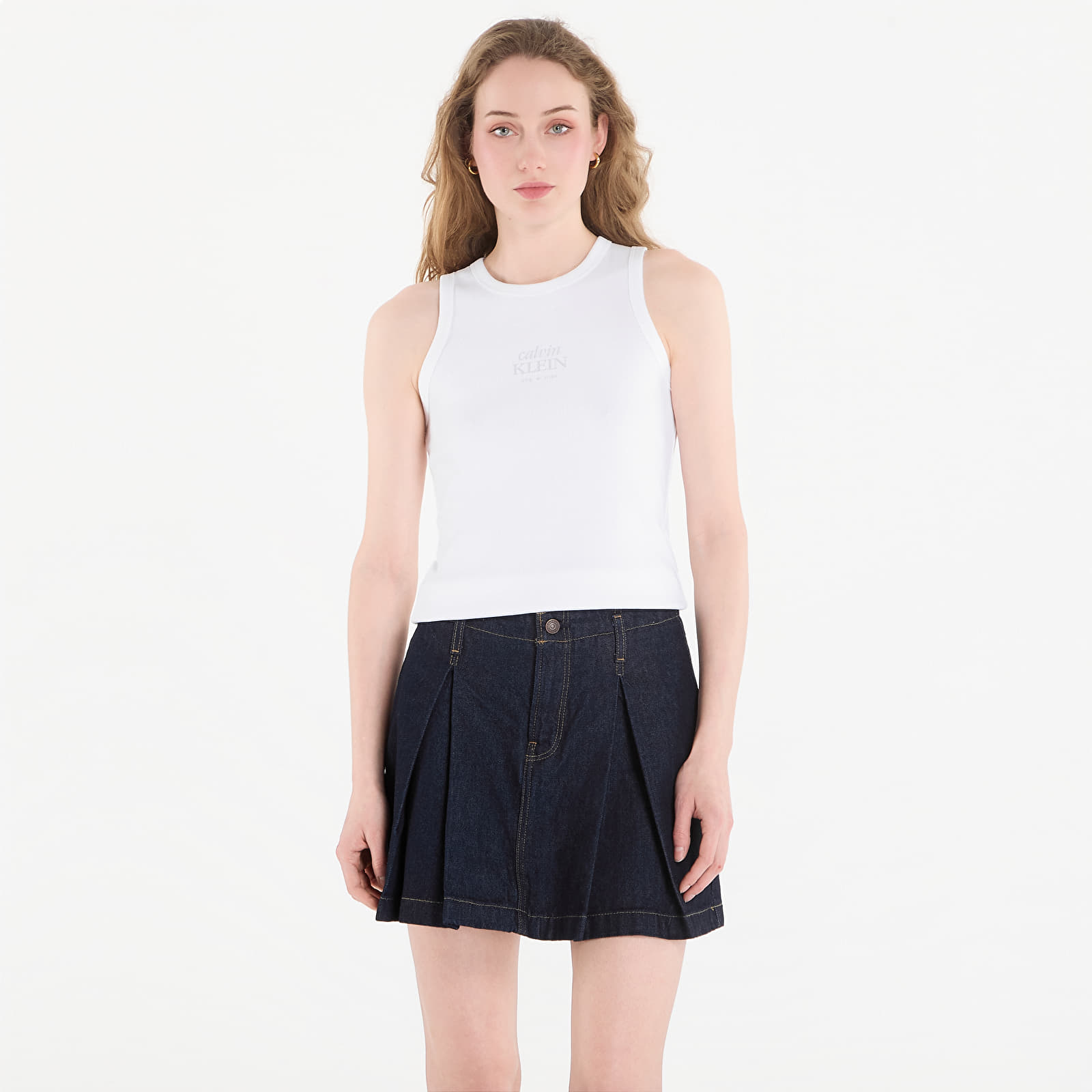 Sieviešu topi Calvin Klein Jeans Sl 2X2 Baby Rib Logo Crew Tank Bright White