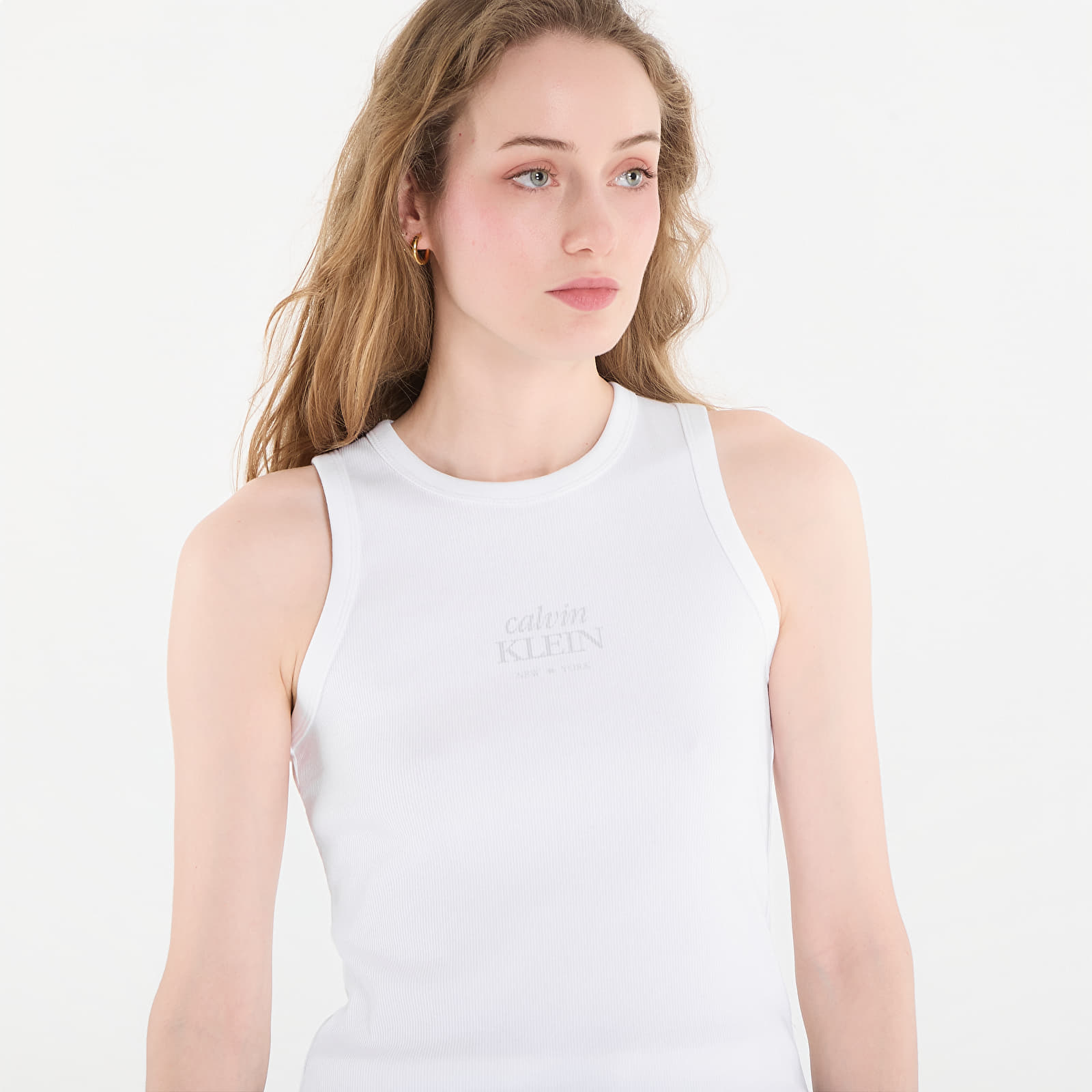 Sieviešu topi Calvin Klein Jeans Sl 2X2 Baby Rib Logo Crew Tank Bright White
