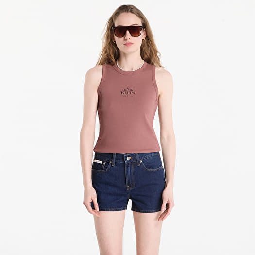 Tank top Calvin Klein Jeans Sl 2X2 Baby Rib Logo Crew Tank Sierra Brown