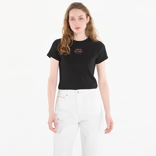 Tričko Calvin Klein Jeans Ss 2X2 Baby Rib Logo Baby Tee Black