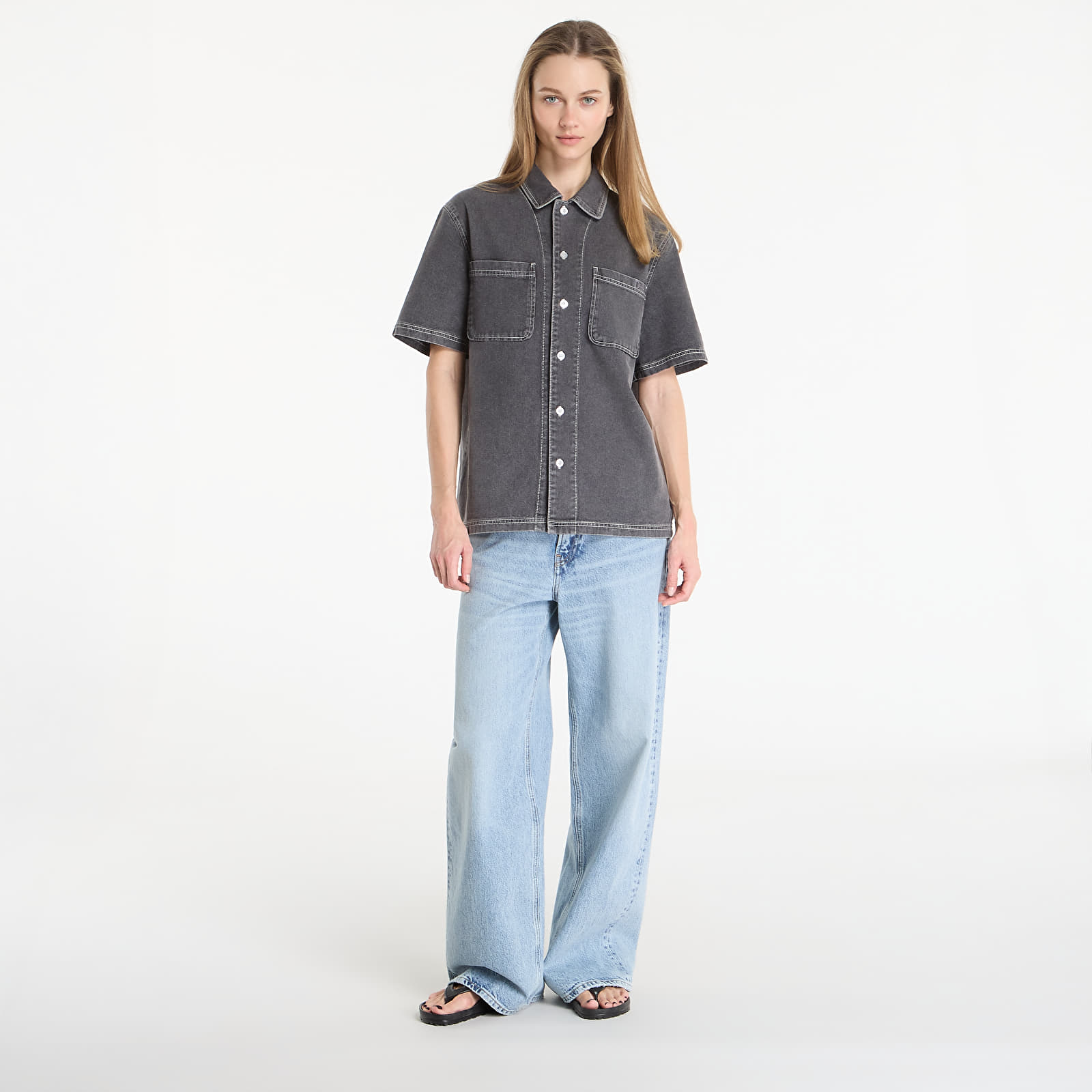 Krekli DIME Stonewash Button Up UNISEX Black Washed