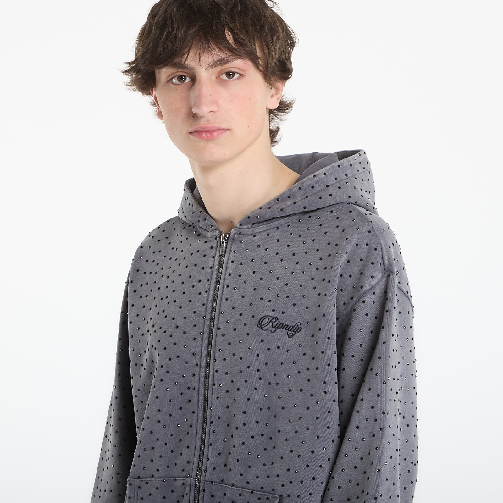Sudaderas RIPNDIP Ripngems Zip Up Hoodie Charcoal Wash