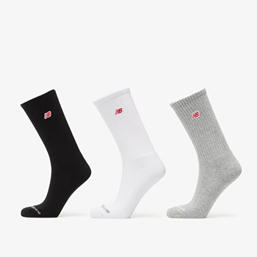 Meias New Balance Red Patch Logo Crew Socks 3-Pack Black/ White/ Grey