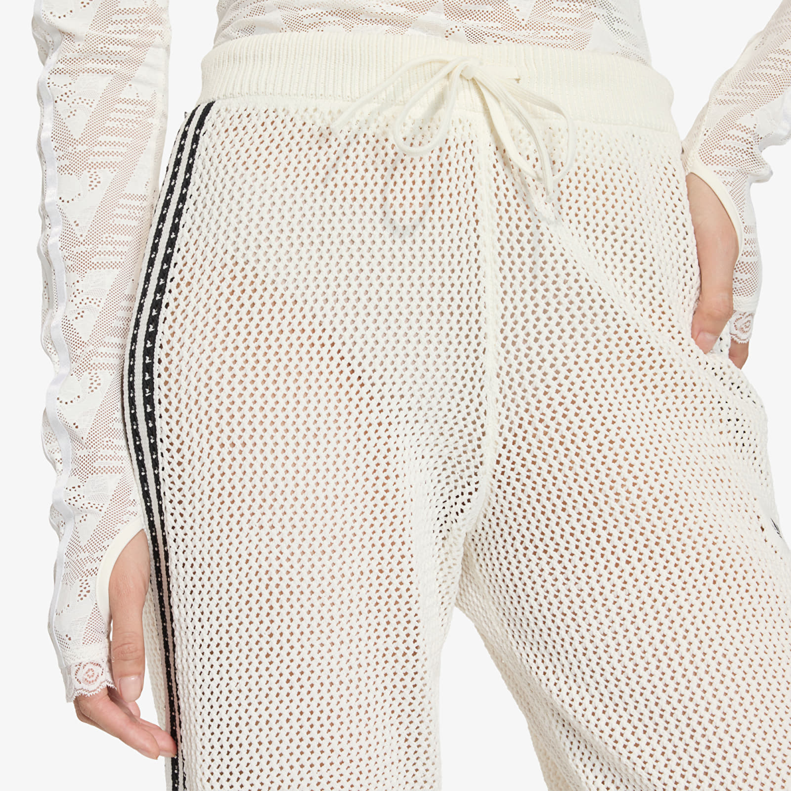 Naisten housut adidas Knitted Crochet Firebird Track Pants Off White