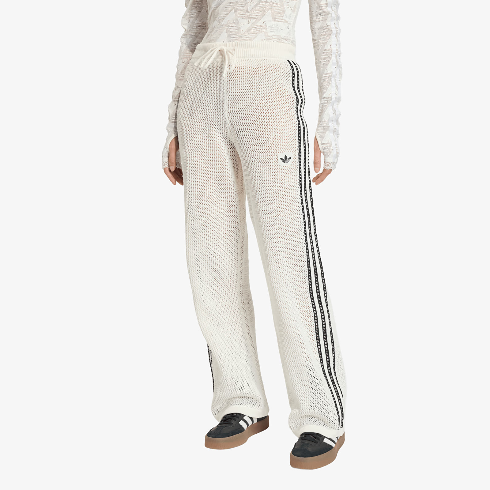 Naisten housut adidas Knitted Crochet Firebird Track Pants Off White