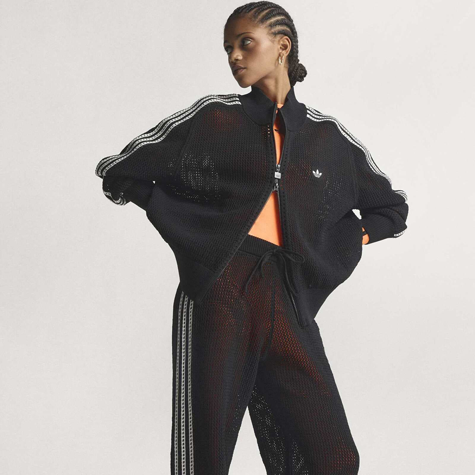 Jogginghosen für Frauen adidas Knitted Crochet Firebird Track Pants Black