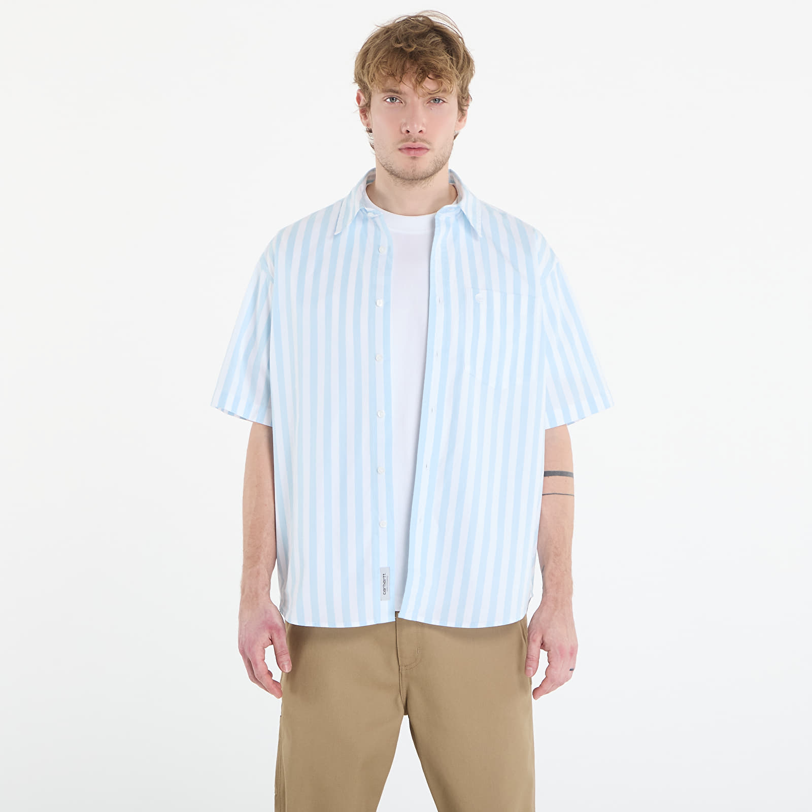 Vyriški marškiniai Carhartt WIP S/S Royce Shirt Royce Stripe, Icaria/ White