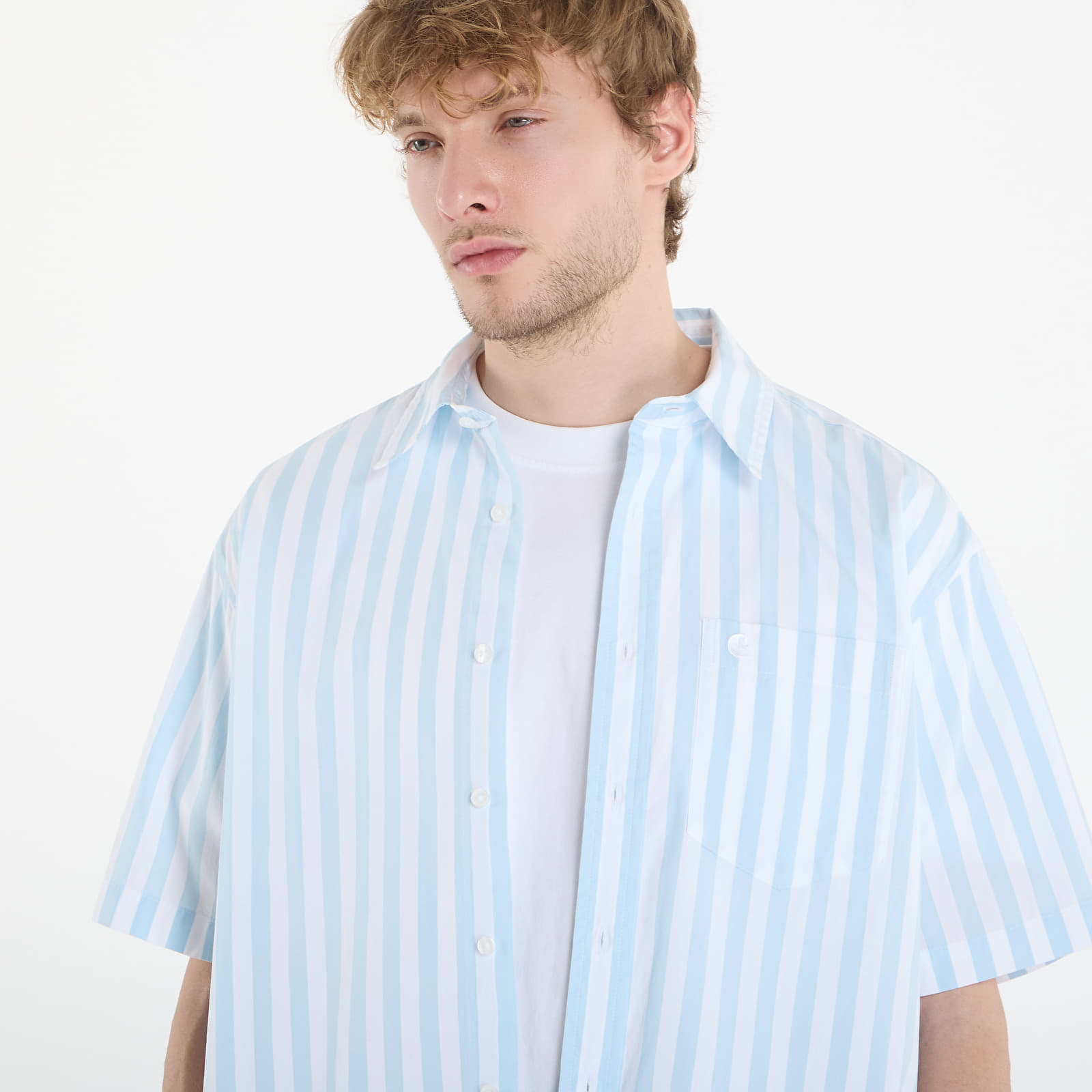 Vyriški marškiniai Carhartt WIP S/S Royce Shirt Royce Stripe, Icaria/ White