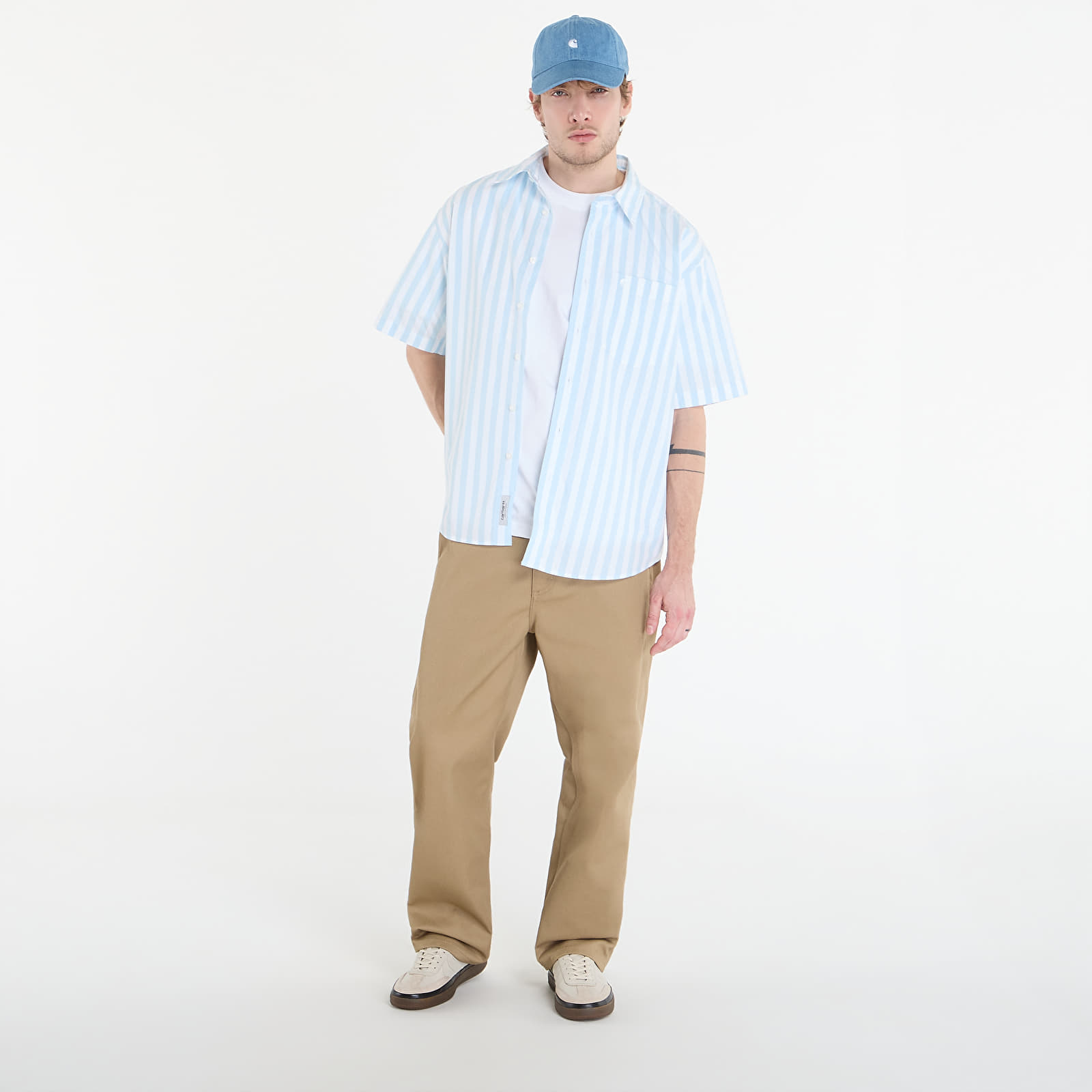 Vyriški marškiniai Carhartt WIP S/S Royce Shirt Royce Stripe, Icaria/ White