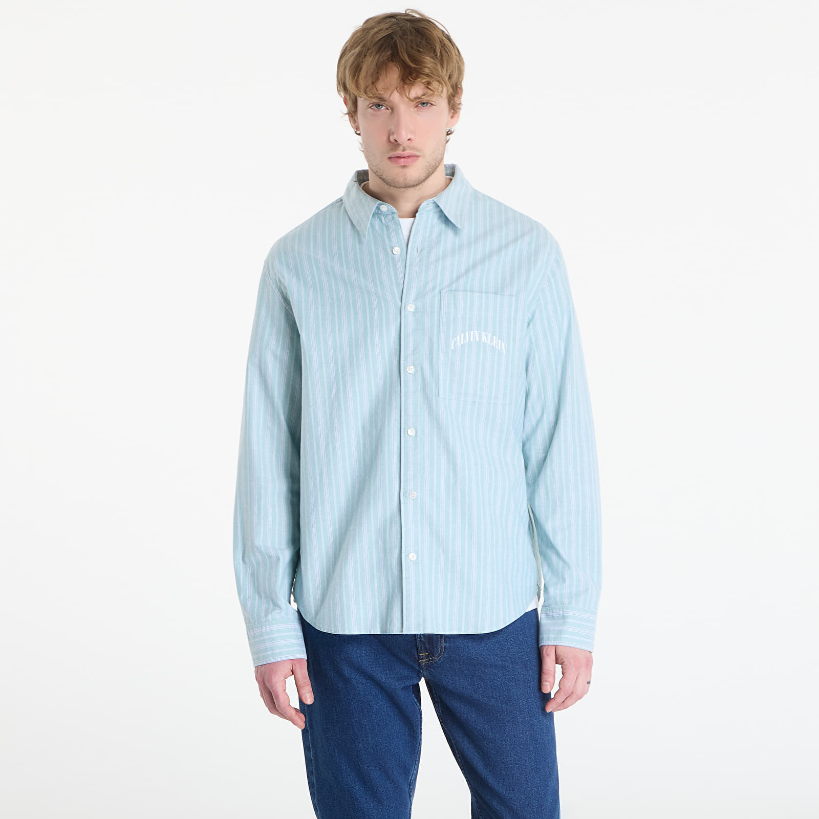 Levně Košile Calvin Klein Jeans Ls Yd Stripe Washed Oxford Easy Shirt Wild Green L