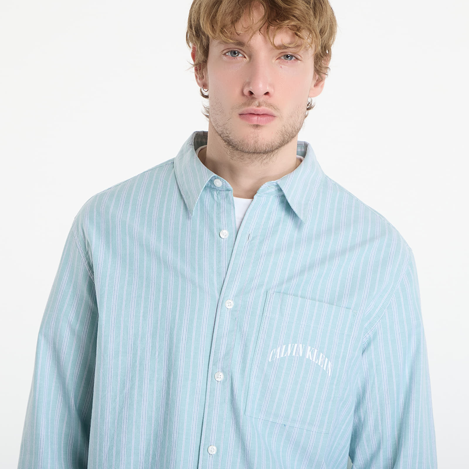 Miesten paidat Calvin Klein Jeans Ls Yd Stripe Washed Oxford Easy Shirt Wild Green