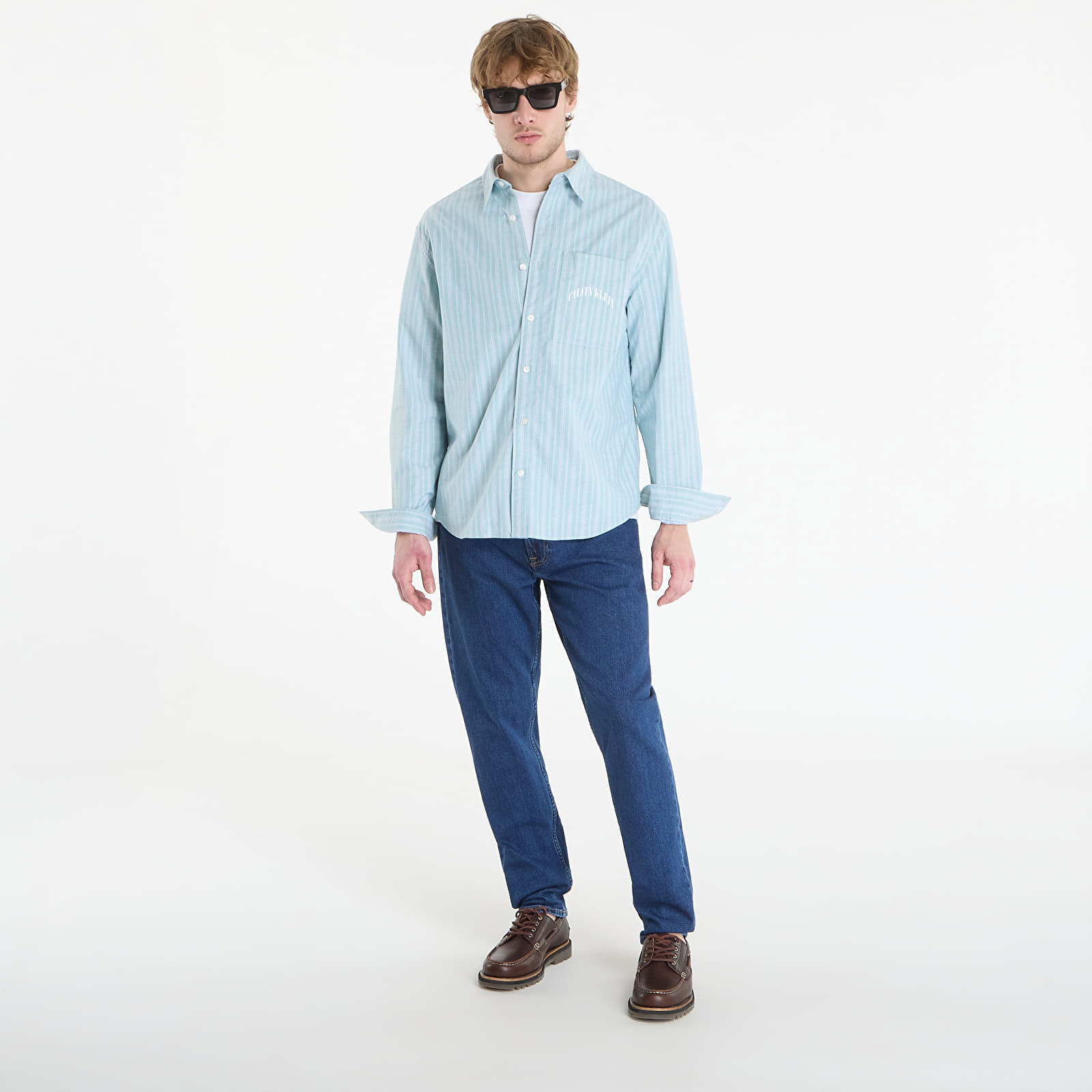 Miesten paidat Calvin Klein Jeans Ls Yd Stripe Washed Oxford Easy Shirt Wild Green