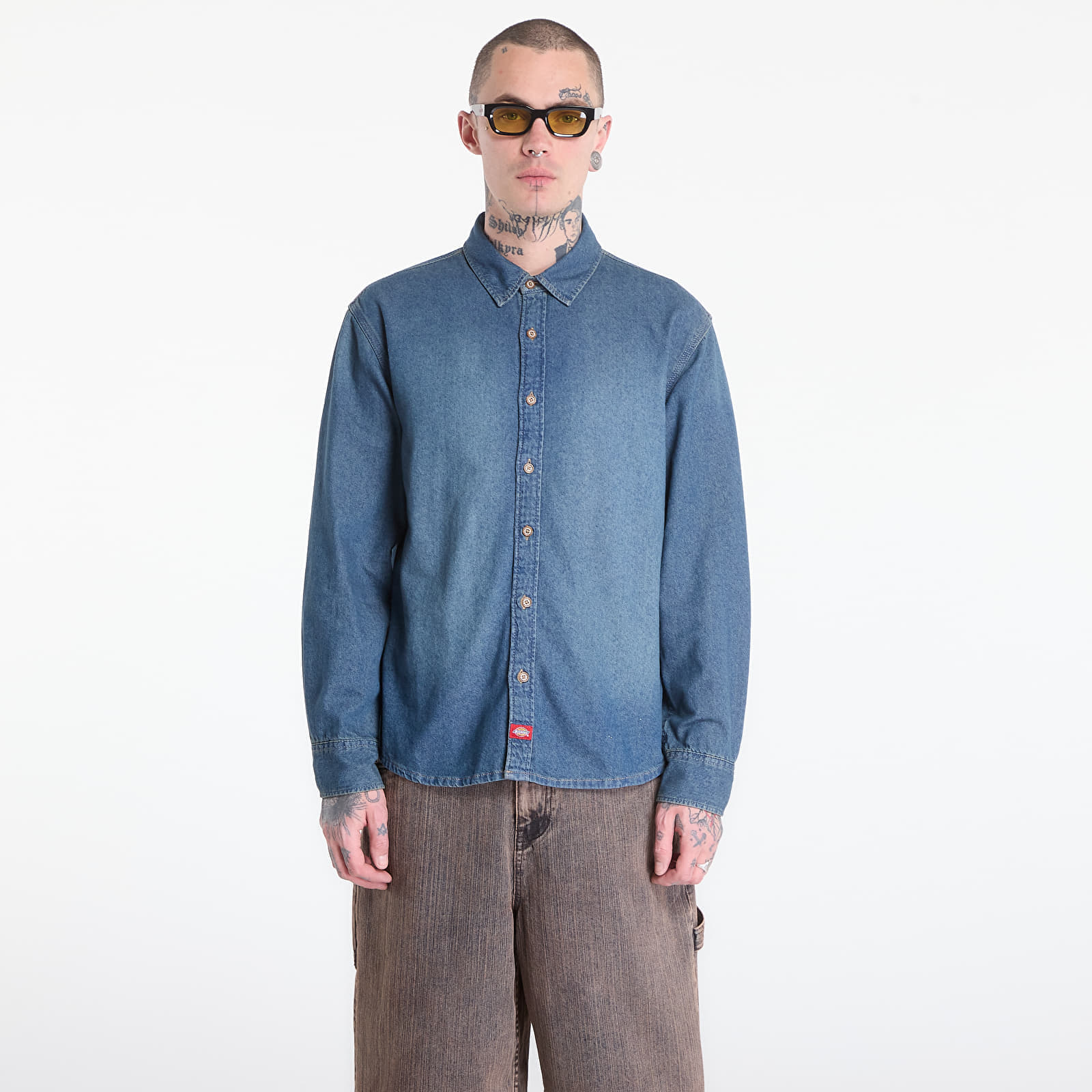 Риза Dickies Lightweight Denim Shirt Ls Khaki Tntd Blue XXL