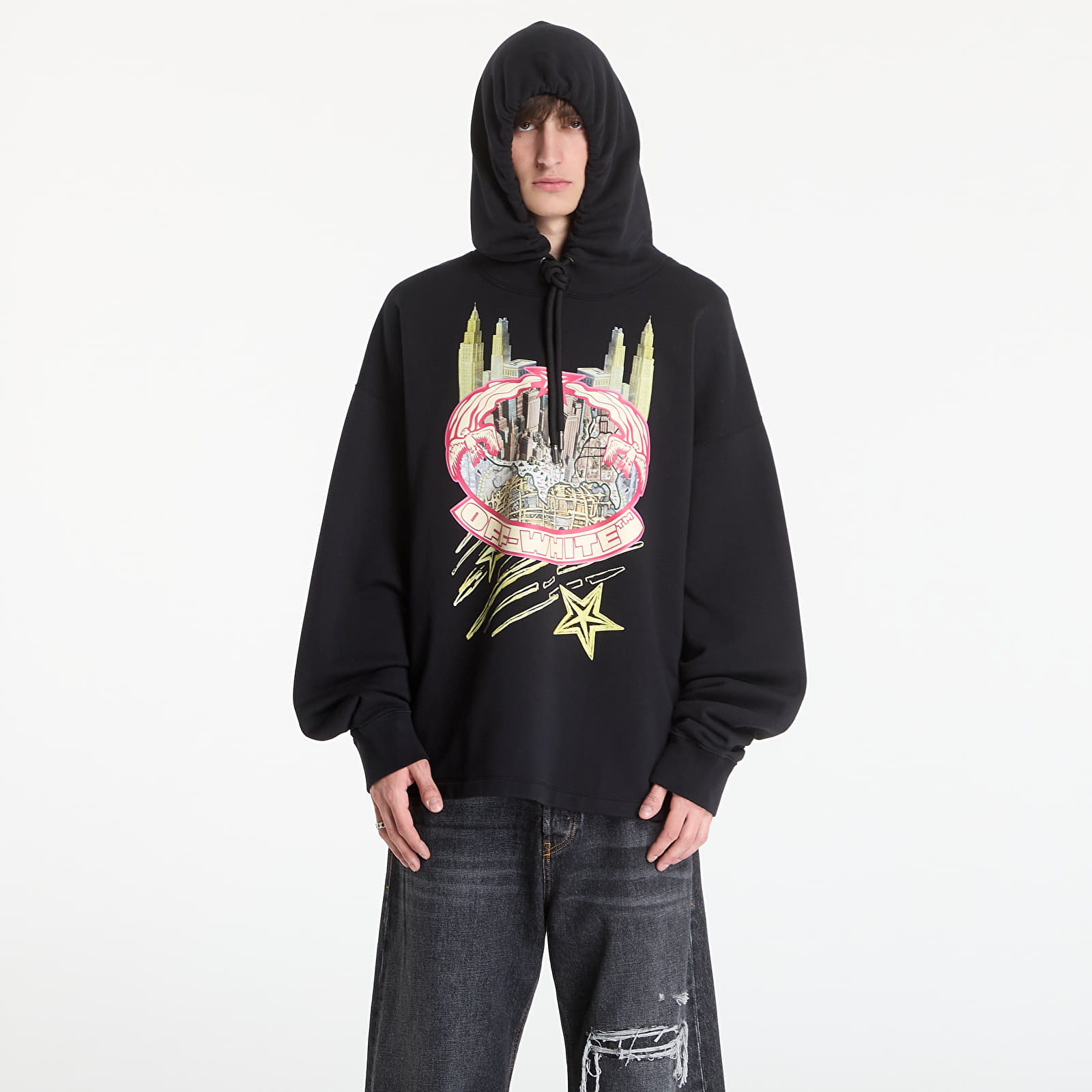 Vyriški džemperiai su gobtuvais Off-White Big Frame Wrld Loose Hoodie Black