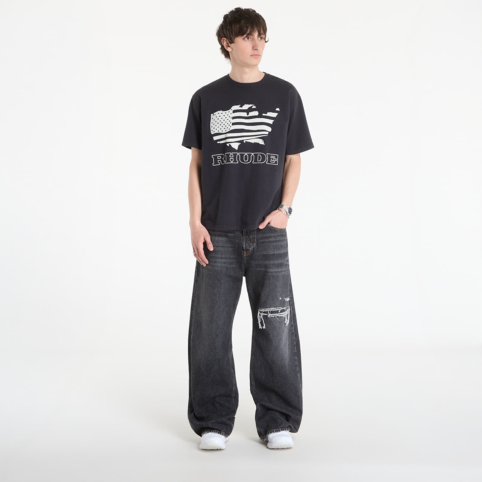 Camisetas de hombre Rhude Banner Tee Vintage Black/ White