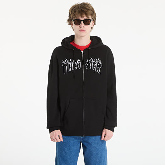 Kampsun Thrasher Flame Embroidered Zip Hoodie Black