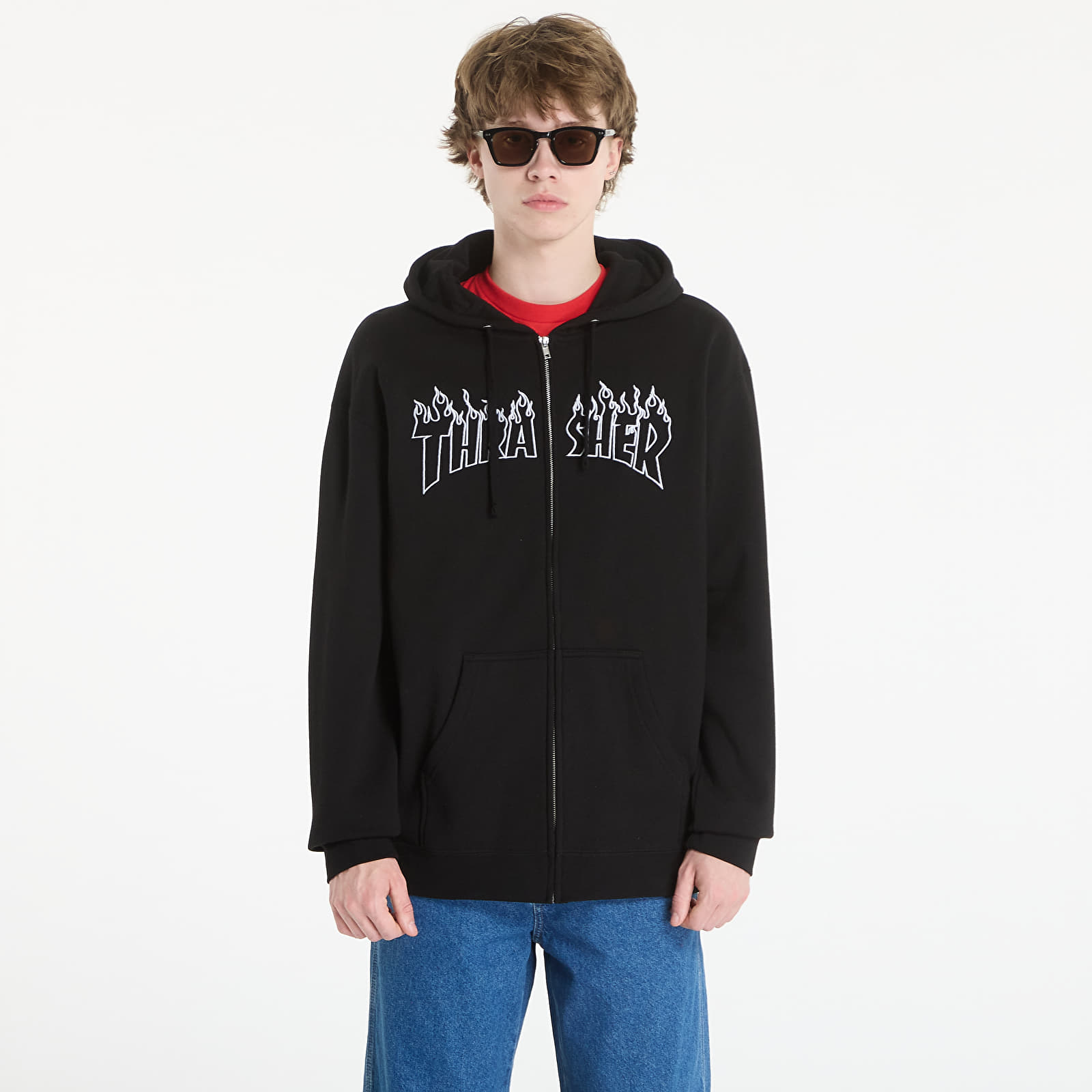 Регланы и толстовки Thrasher Flame Embroidered Zip Hoodie Black