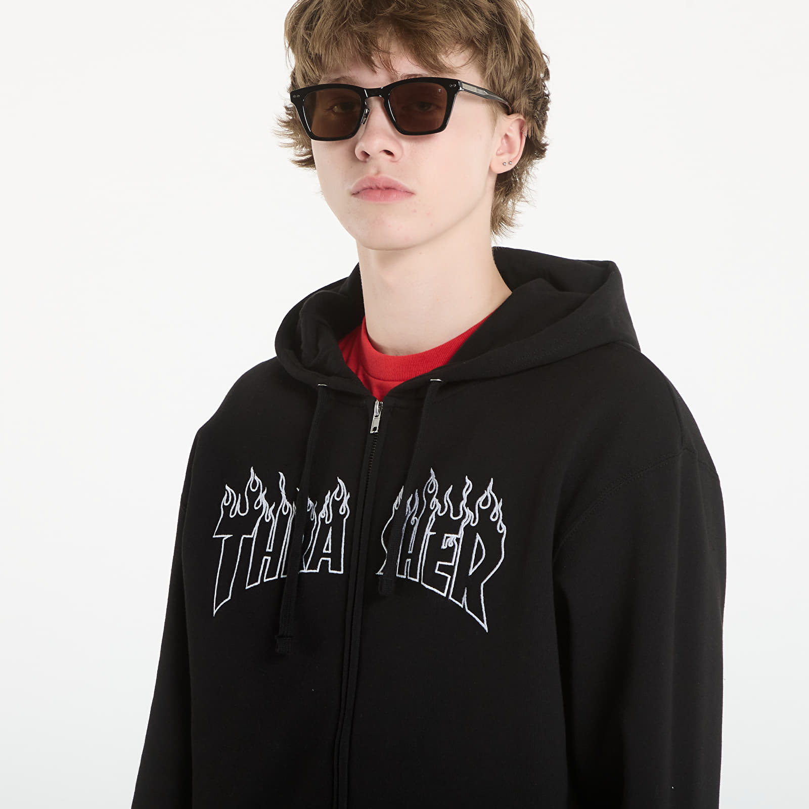 Регланы и толстовки Thrasher Flame Embroidered Zip Hoodie Black
