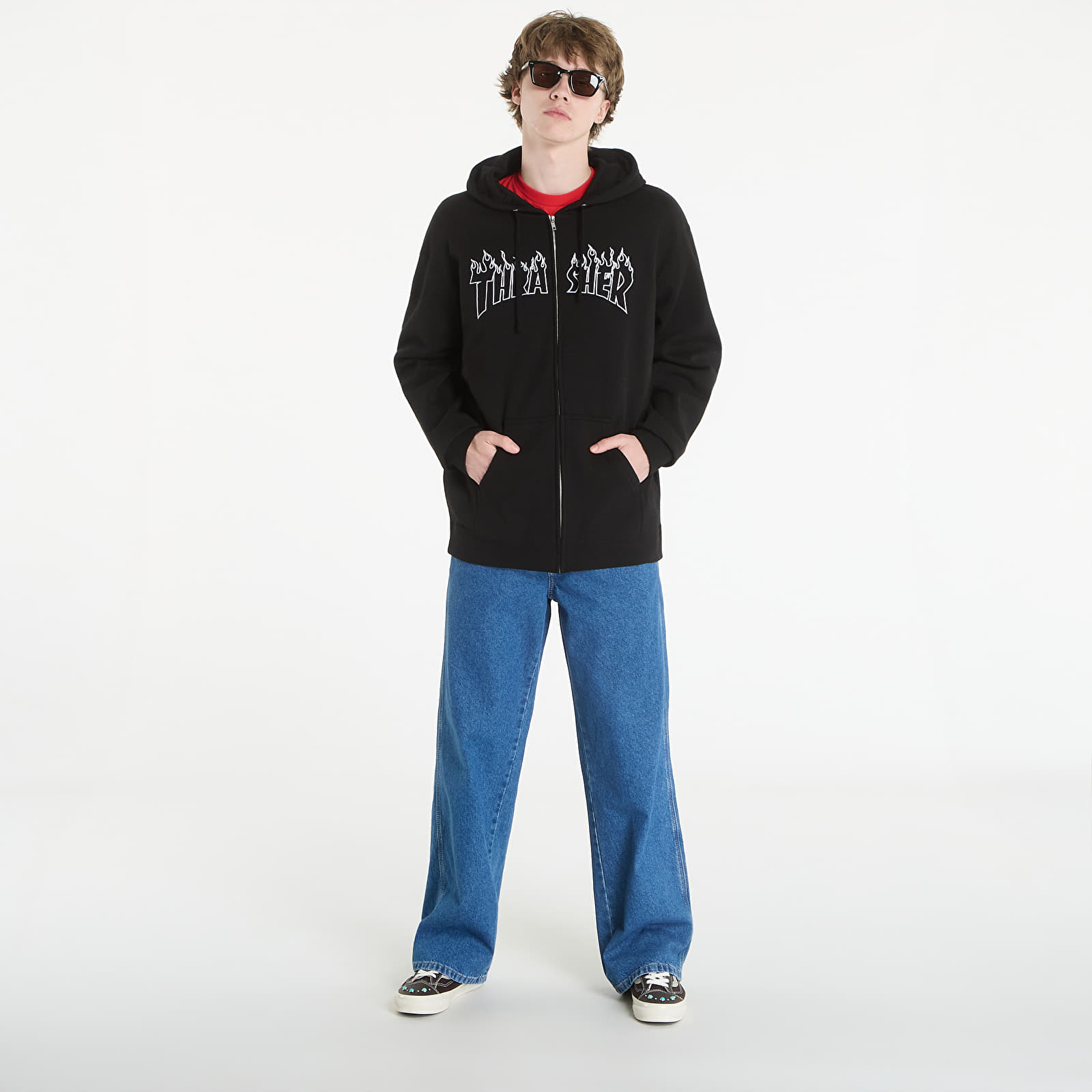 Регланы и толстовки Thrasher Flame Embroidered Zip Hoodie Black