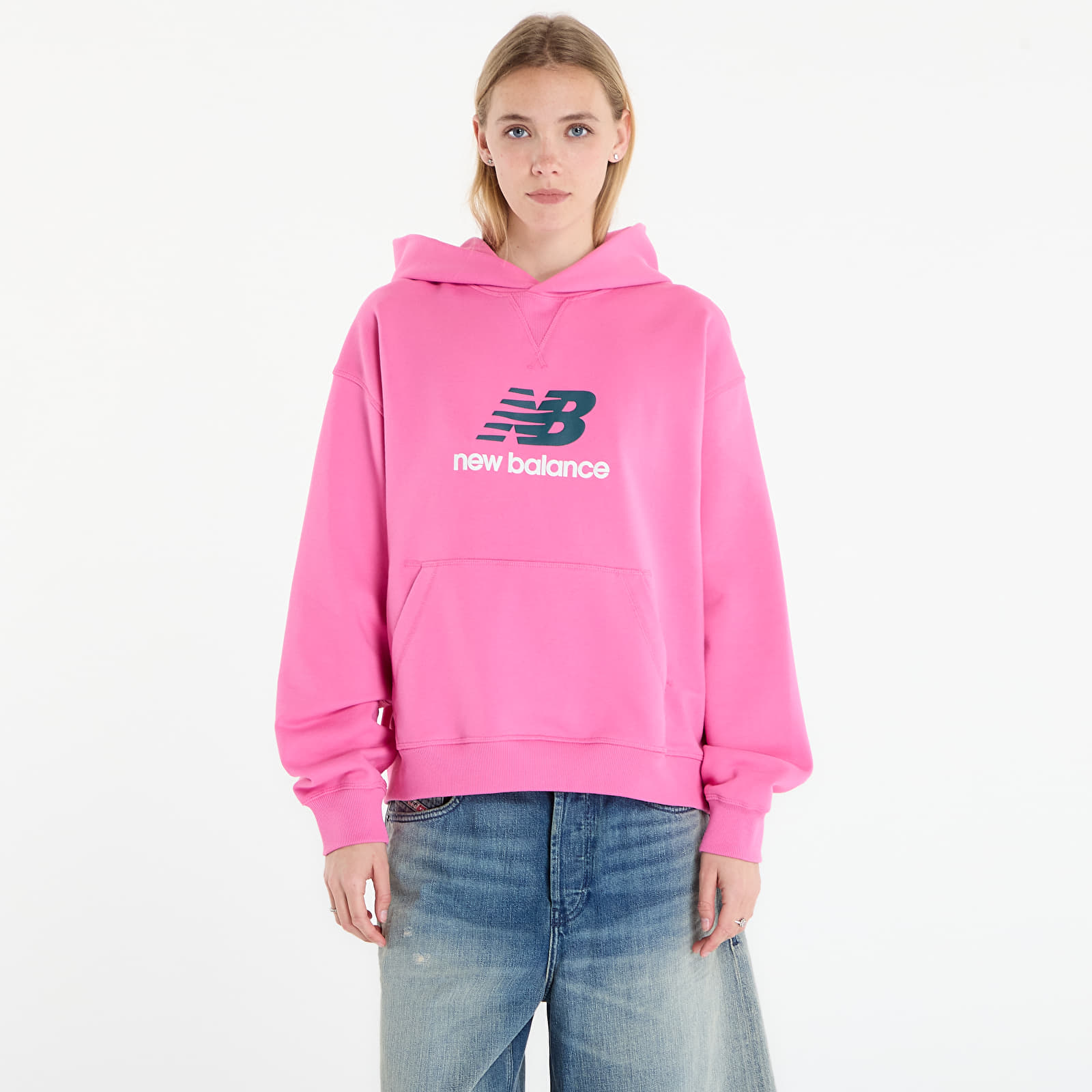 Bluzy New Balance Athletics French Terry Logo Hoodie Pink Satin