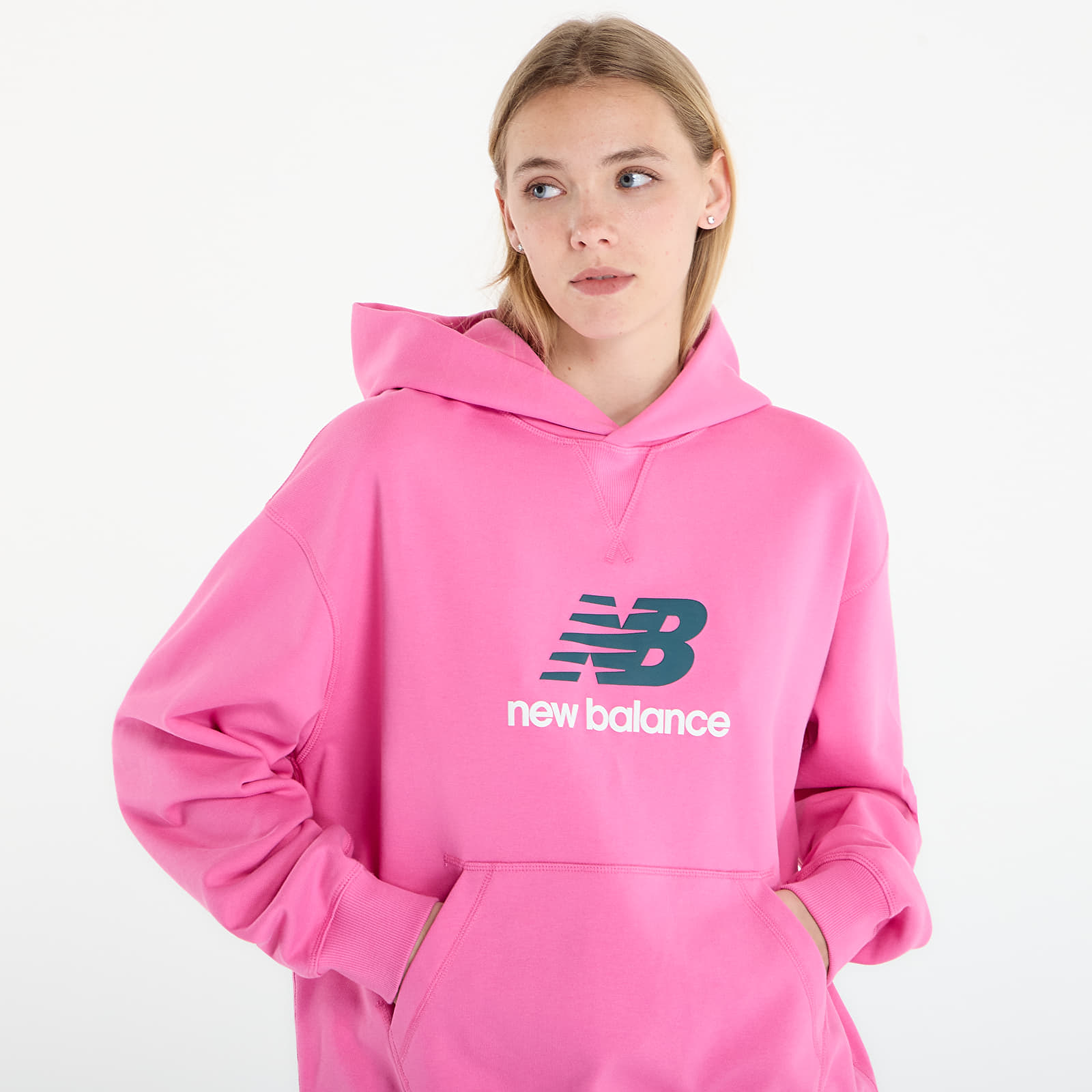 Bluzy New Balance Athletics French Terry Logo Hoodie Pink Satin