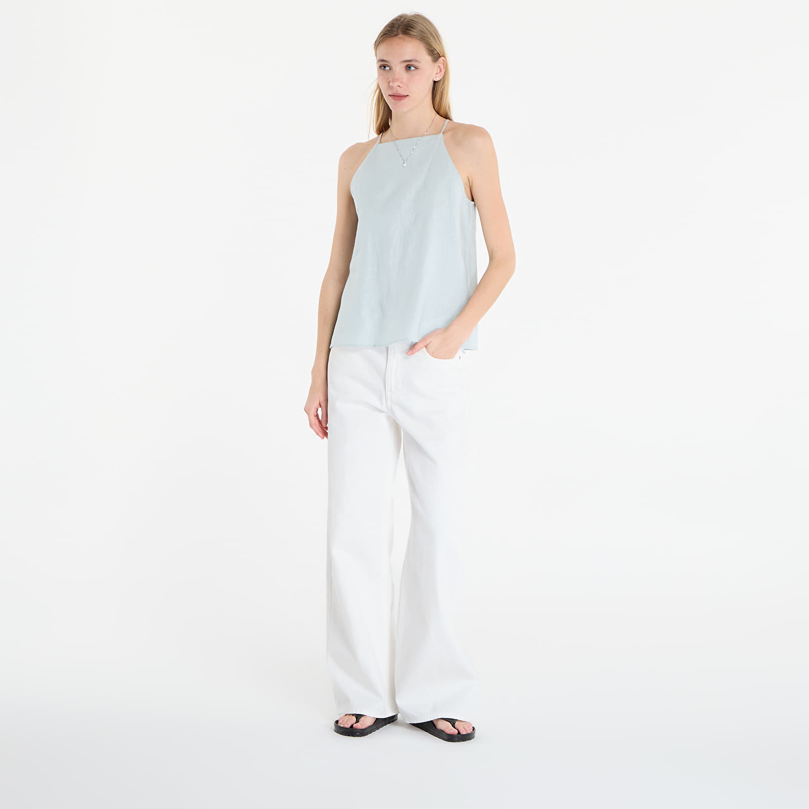 Toppe til kvinder Calvin Klein Jeans Linen Sl Fashion Top Green