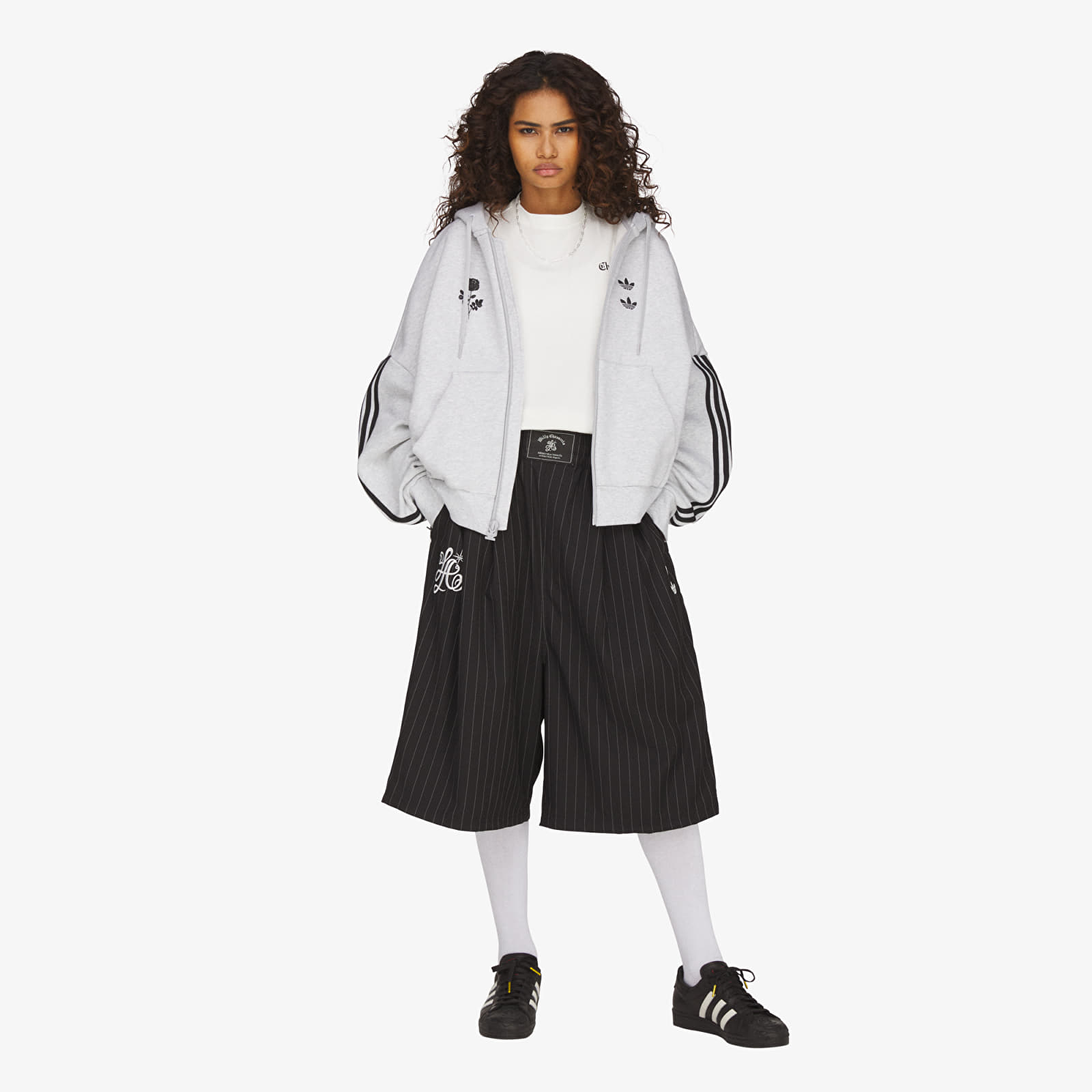 Kurzhosen adidas x Willy Chavarria Pinstripe Long Short Black/ White