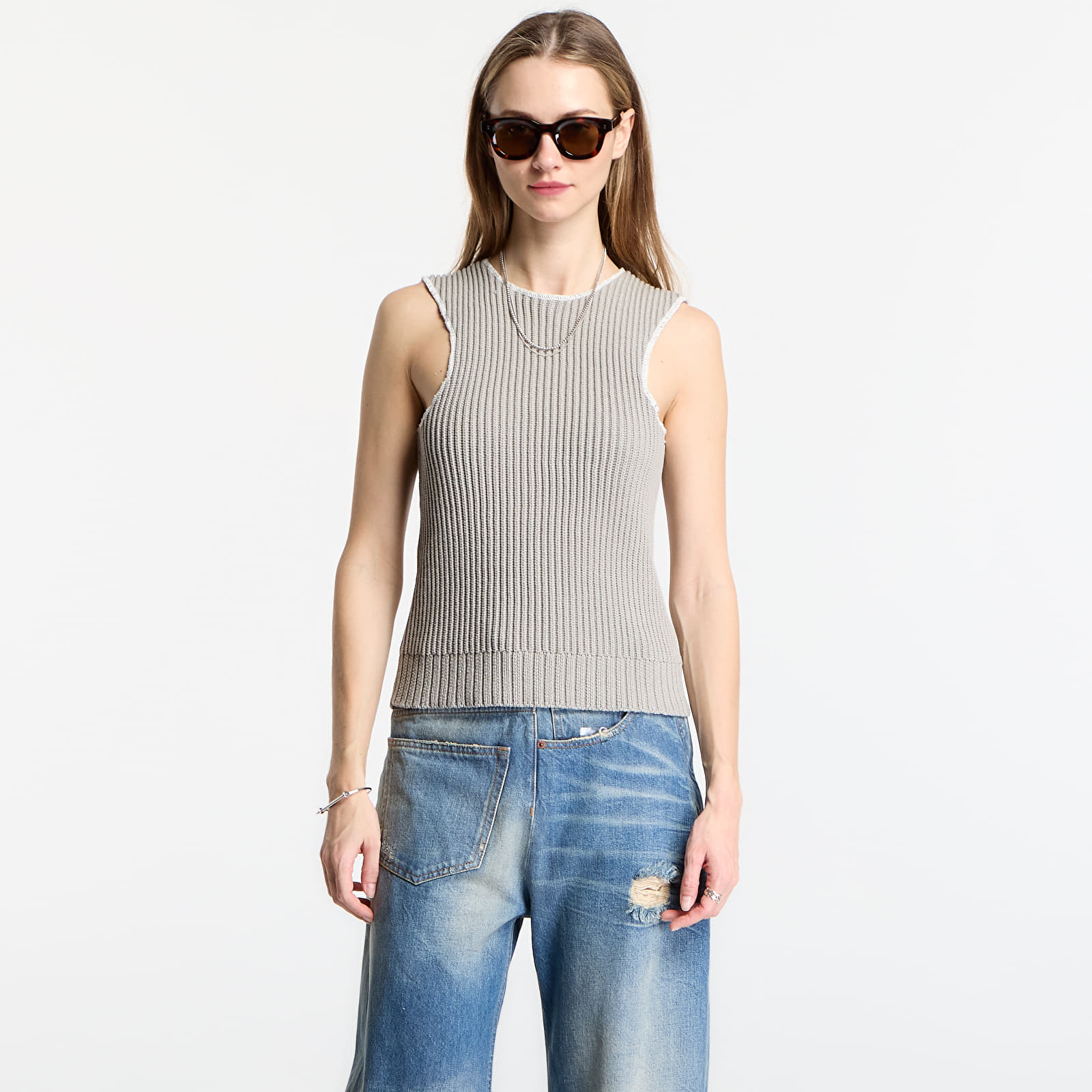 Tank Tops MM6 Ribbed Knit Sleeveless Top Grey